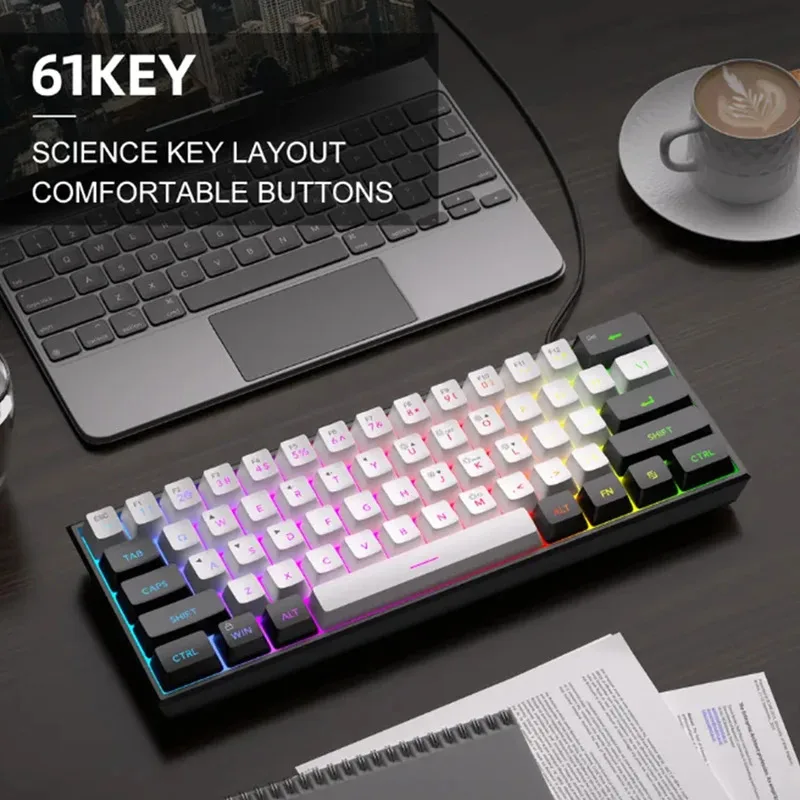 

2026New Mini 60% Compact Small Size Wired Keyboard 61 Keys RGB Backlight Membrane Keyboard For Windows PC Office laptop Computer