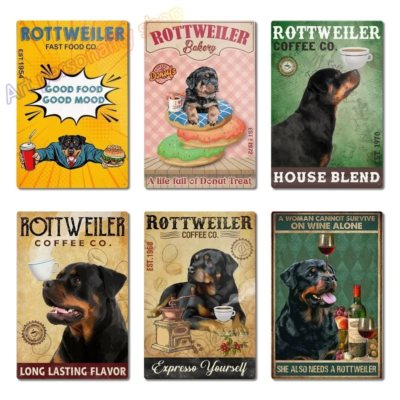 Gift for Rottweiler Lovers Tin Sign Rottweiler Poster Wall Art for Coffee Shop Bathroom Home Living Decor Plaque 8x12inch