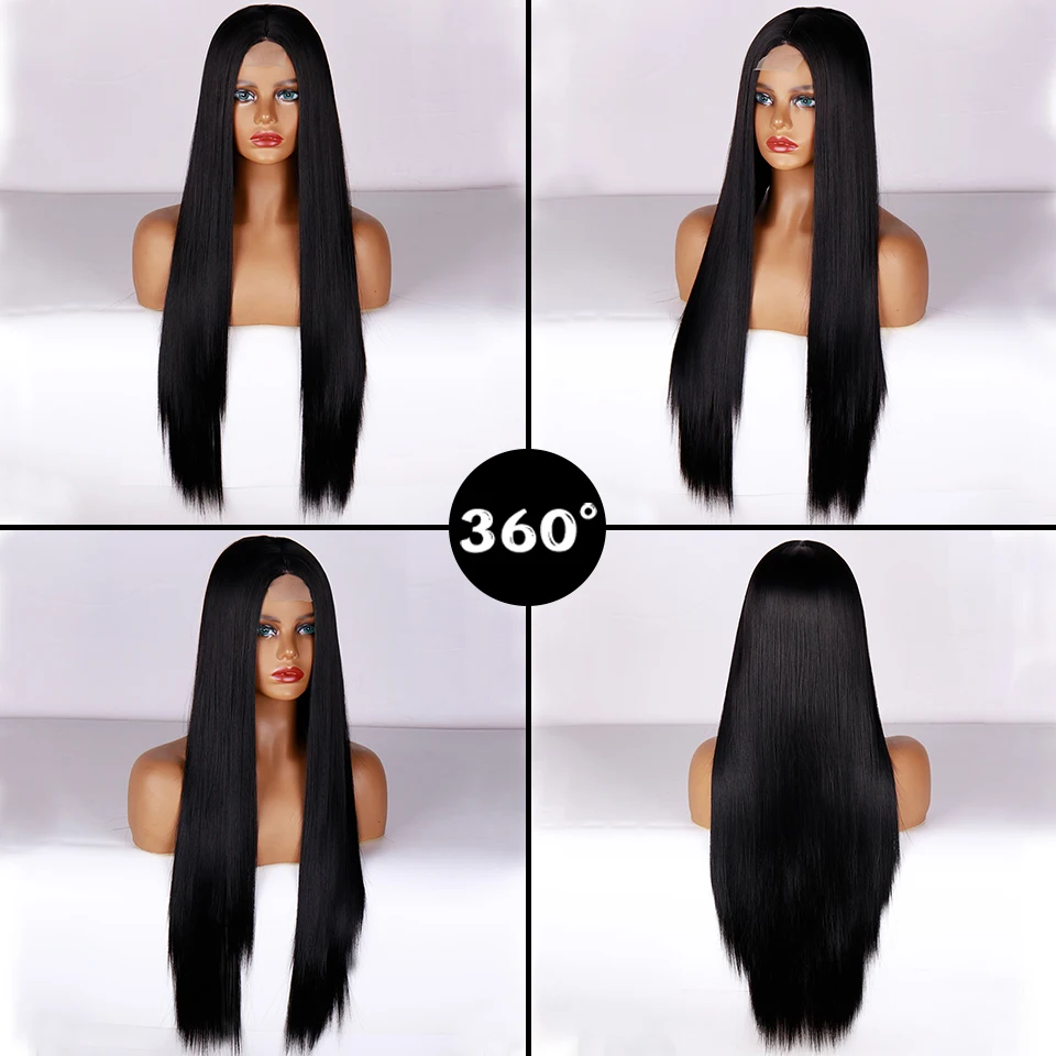 Synthetic Wig Long Straight Hair Black Wig Women’s Natural Straight Hair Product Wig Middle Part Synthetic Long Black Wigs