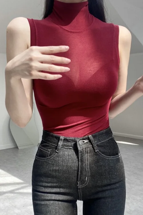 Dongda Gate Faionable Comfortable High Elastic Sexy See-tough High-ne Svel Vest Women's Trendy Base Layer Top