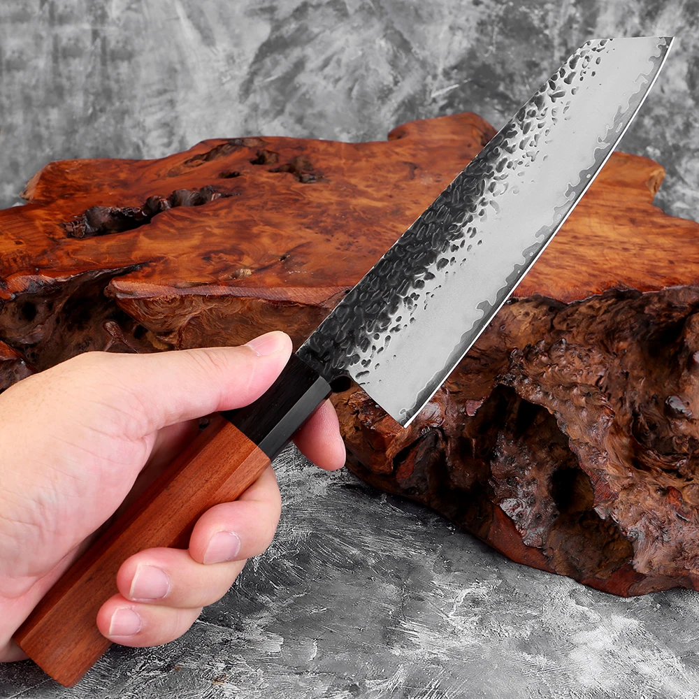 

Japanese 8 Inch Kiritsuke Knife Triple-layer Composite Steel Sharp Hand Forged Chef Knife Gyuto Knife Octagonal Wooden Handle