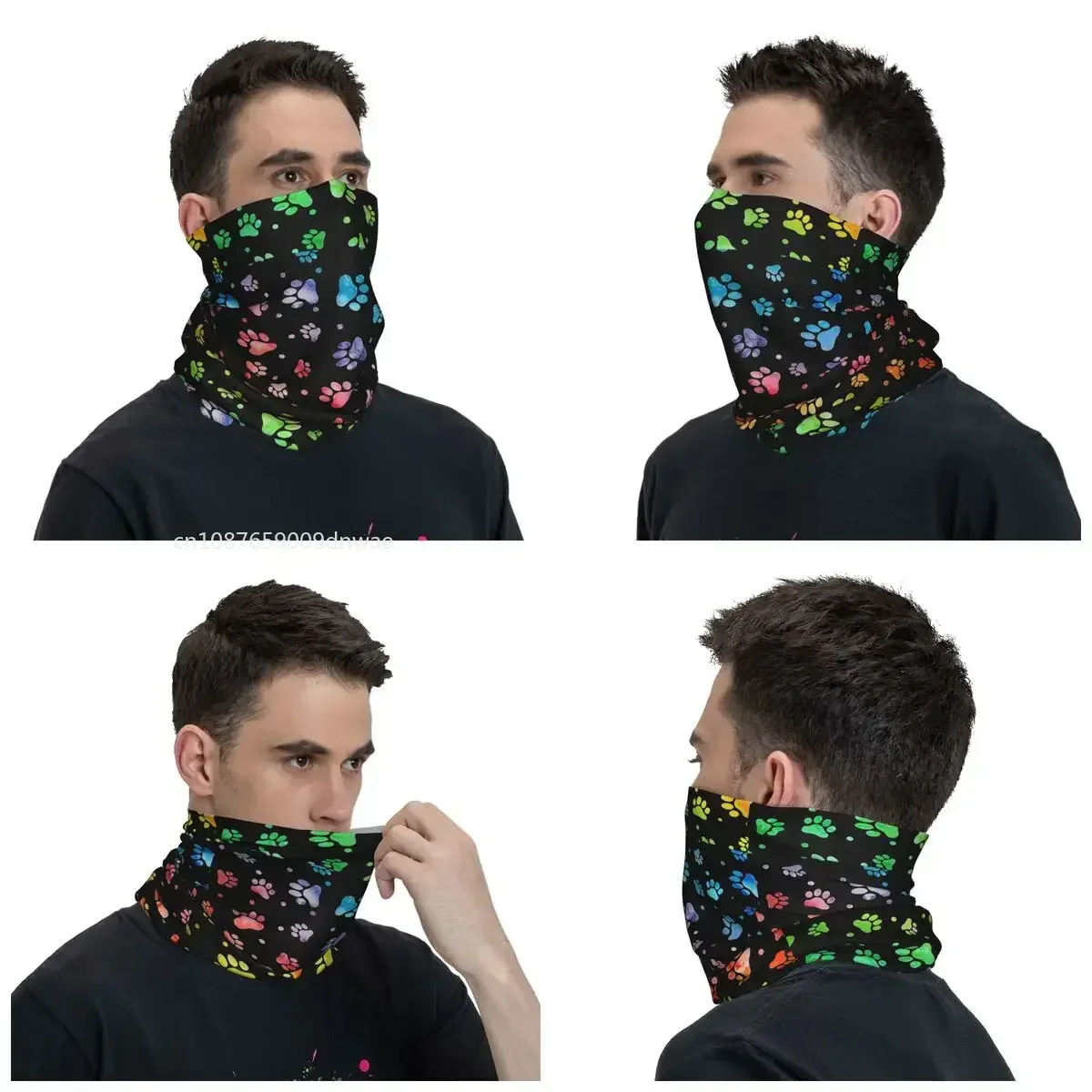 Paw Watercolor Colorful Bandana Neck Cover Printed Dog Balaclavas Mask Scarf Outdoor Headband Hiking for Men Women Adult Winter