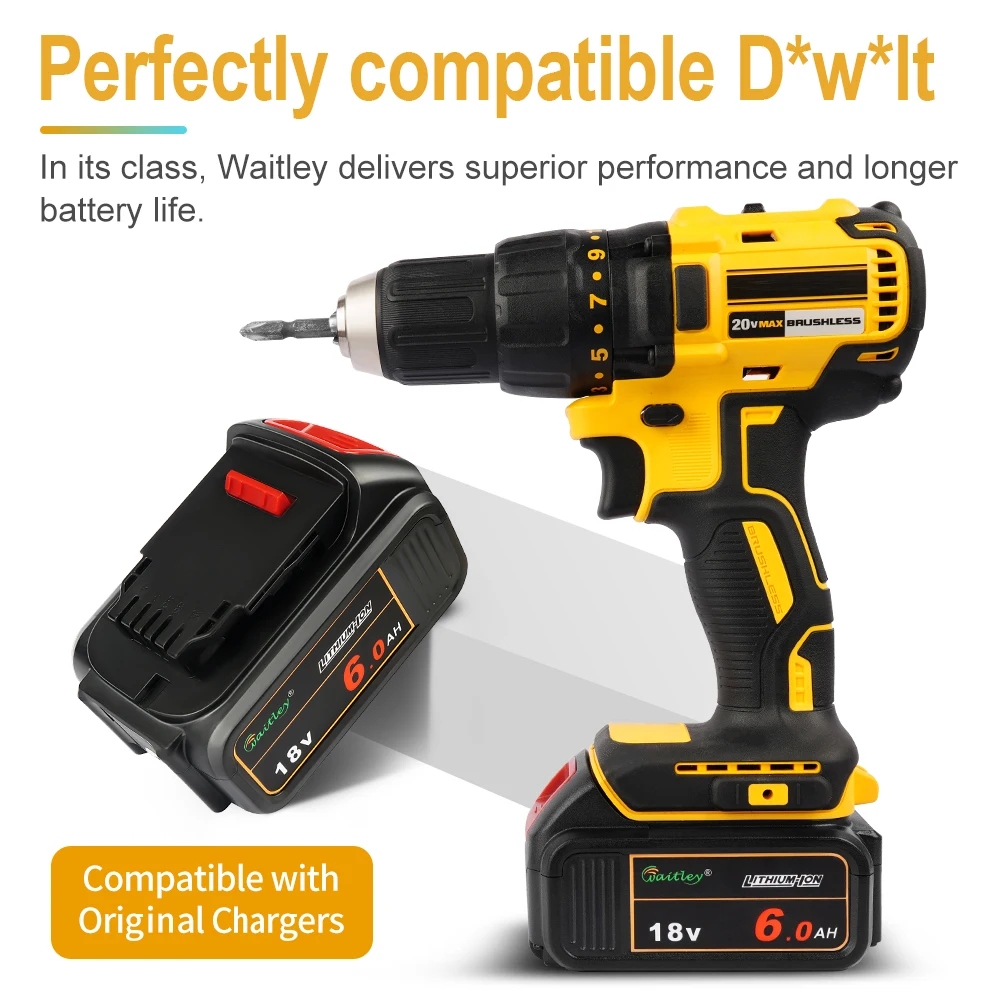 Batería Waitley para herramientas eléctricas Dewalt de 18V y 20V, reemplazo de la serie DCB200, accesorios de batería originales, baterías de litio recargables