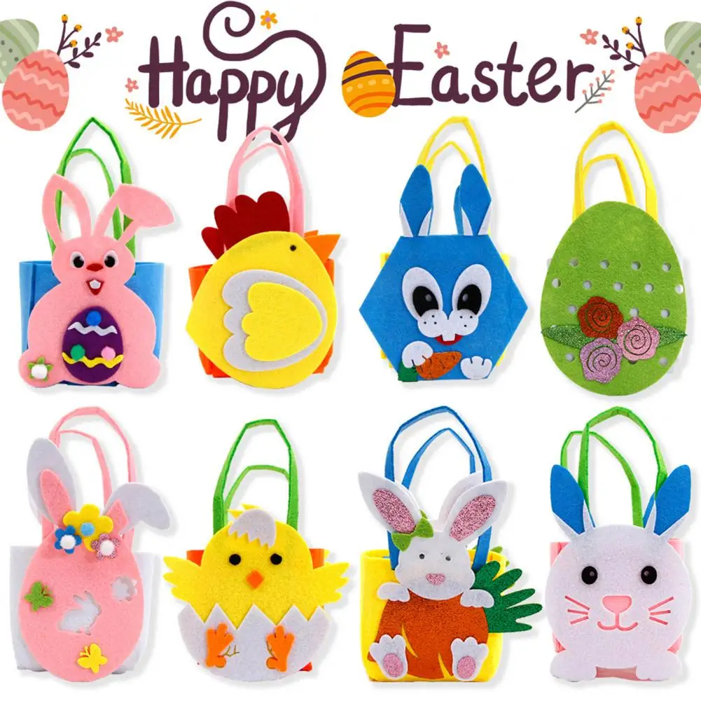 Easter Handbag Material Kit Chick Bunny Carrot Colorful Egg DIY Non-woven Fabric Handmade Basket Treat Tote Pouch Festival Gift