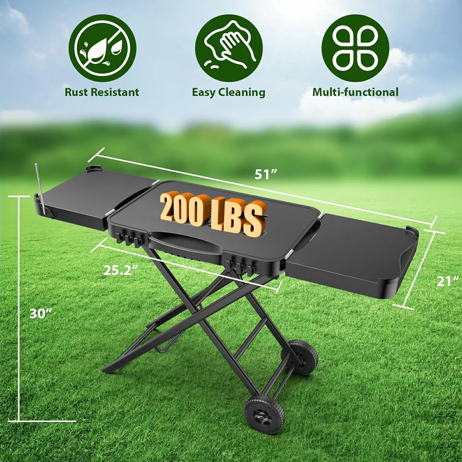 Portable Outdoor Grill Table Cart For Ninja Woodfire Outdoor Grill(Og701 Og850 Og951 Series), 51In Large Space, Folding Camping