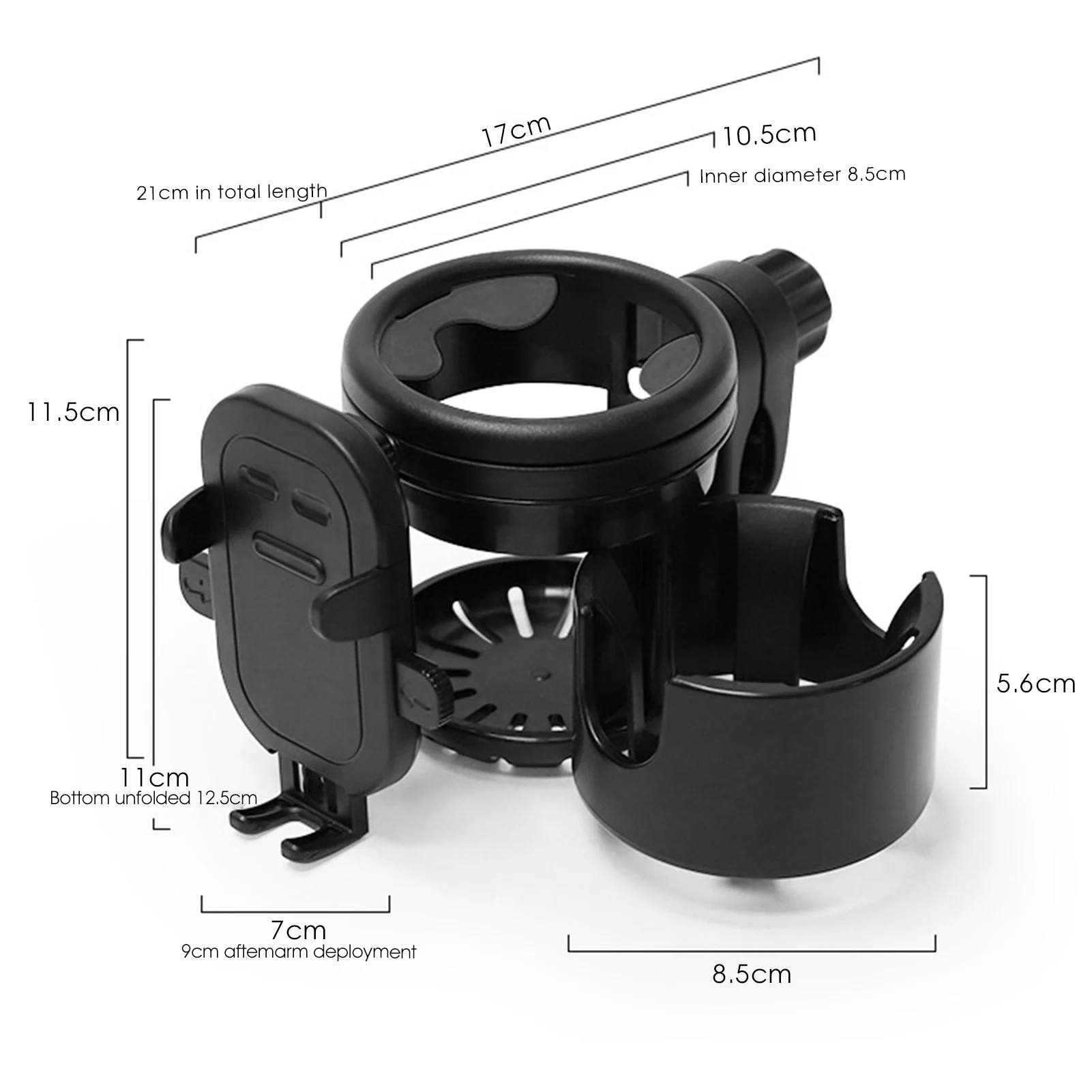 حامل أكواب لعربة الأطفال مع مشبك عالمي قابل للتعديل لتخزين هاتف زجاجة المياه