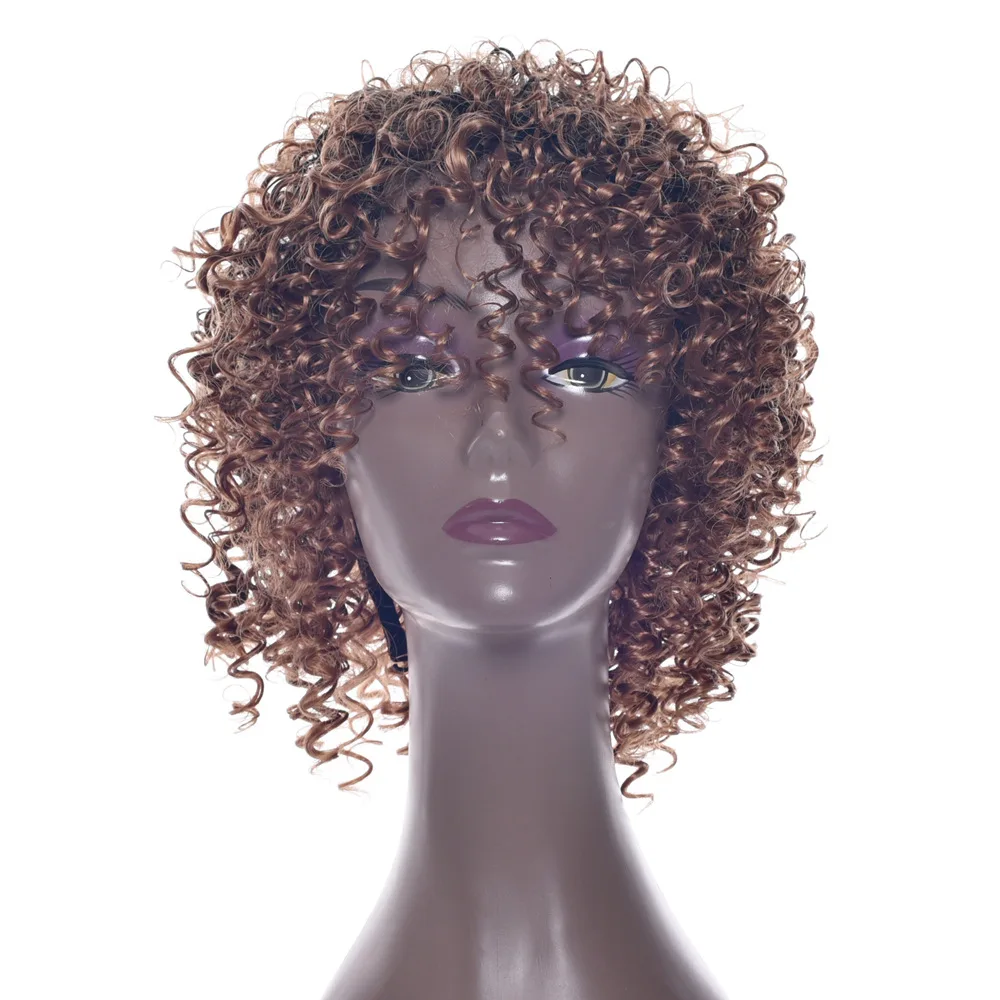 Black-and-brown dyed  with gradient hand curls and short hair headgear rose net wig