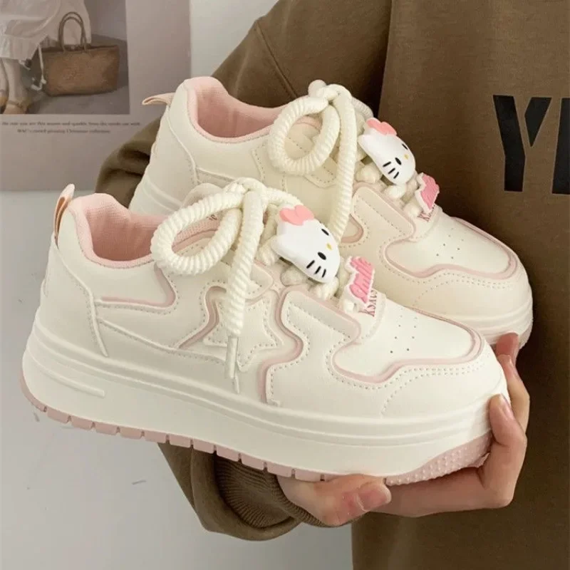 Sanrio Hello Kitty Y2k Platform Off White Shoes for Women Versatile Casual Sneakers Students 2000s White Sneakers Women 2024 New