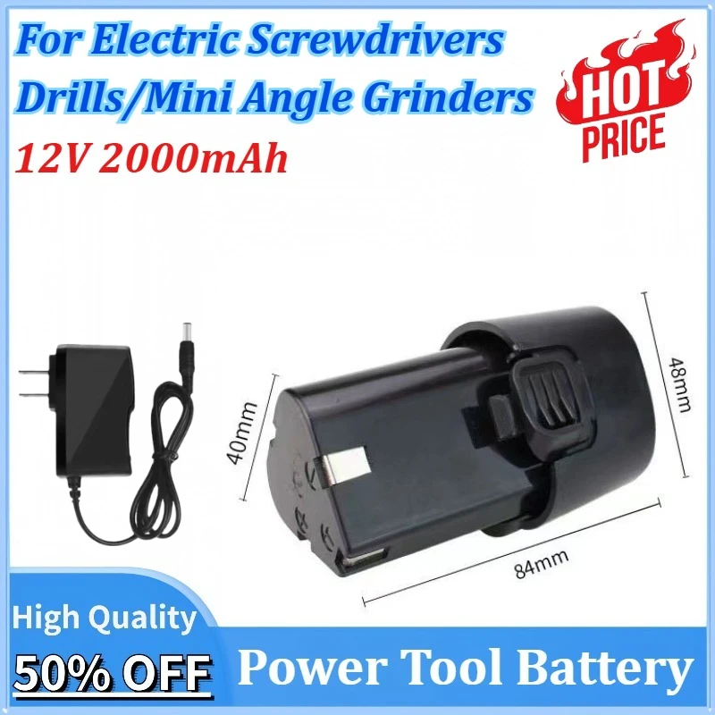 

12V 2.0Ah Rechargeable Lithium Battery Replacement for Electric Screwdrivers Drills Mini Angle Grinders Power Tools With charger