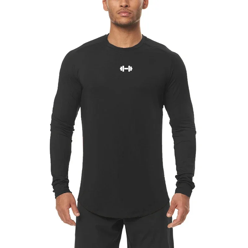 T-shirt sportiva da uomo a maniche lunghe per fitness, abbigliamento autunnale, palestra, traspirante, ad asciugatura rapida, aderente, elastico, per bodybuilding, fondo muscolare