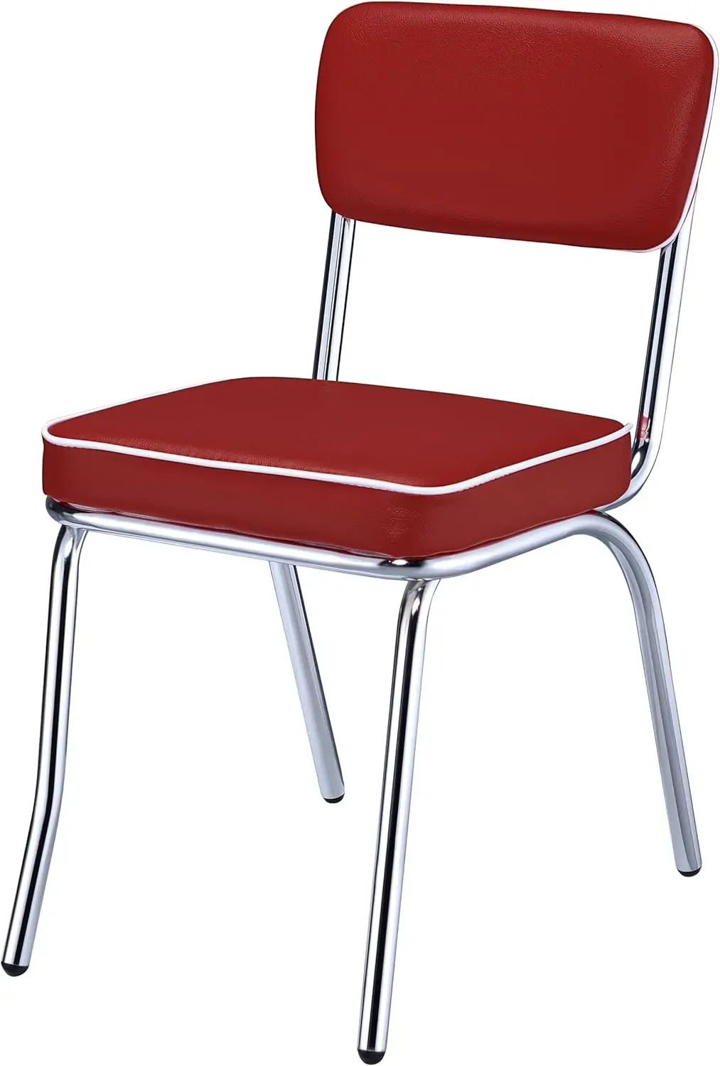 Retro Set Van 2 Open Rug Eetkamerstoelen Faux Leder Gestoffeerde Rug En Gewatteerd Zitkussen Stevig Stalen Frame Rood