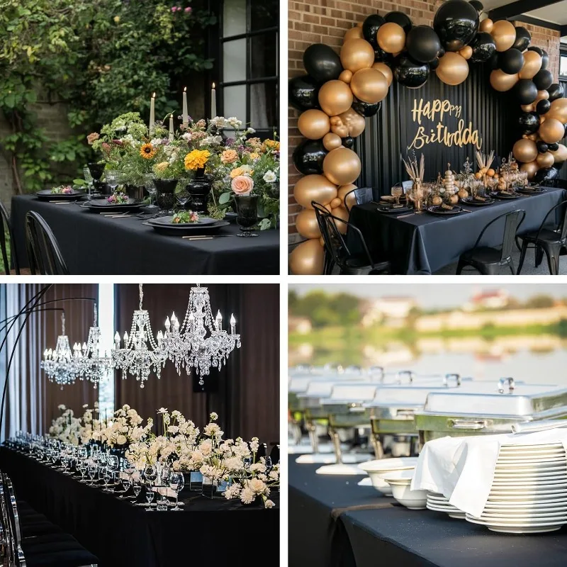 8er-Pack schwarze Tischdecken für rechteckigen Tisch, 60 x 102 Zoll Tischdecken aus Polyestergewebe, rechteckig