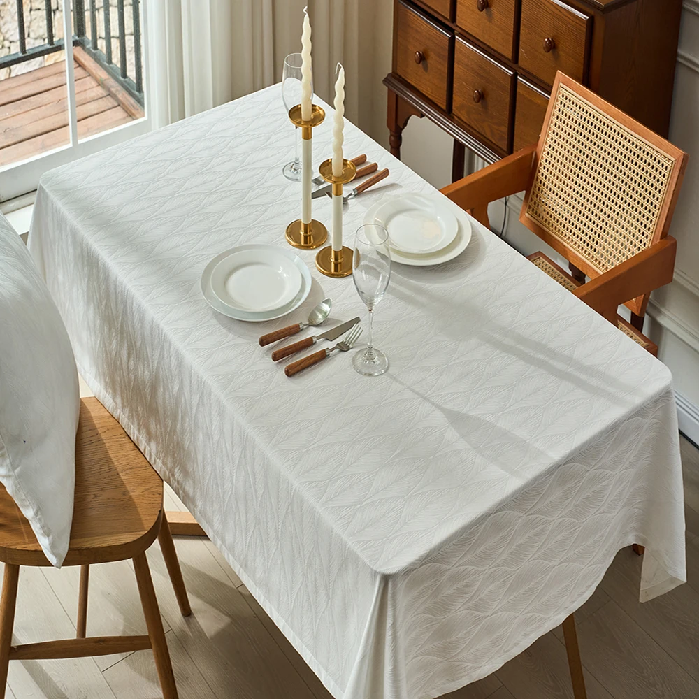 1PC Solid White Embossed Texture Tablecloth, Simple Rectangular Table Cloth For Kitchen Dining Table Home Decoration