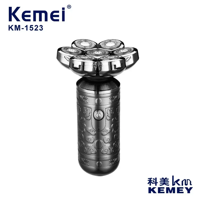 KeMei KM-1523 Portable Mini 7 Blades Alloy Body Full Body Washable 4D Veneer Floating Razor Bald Shaving Machine Metal Shell