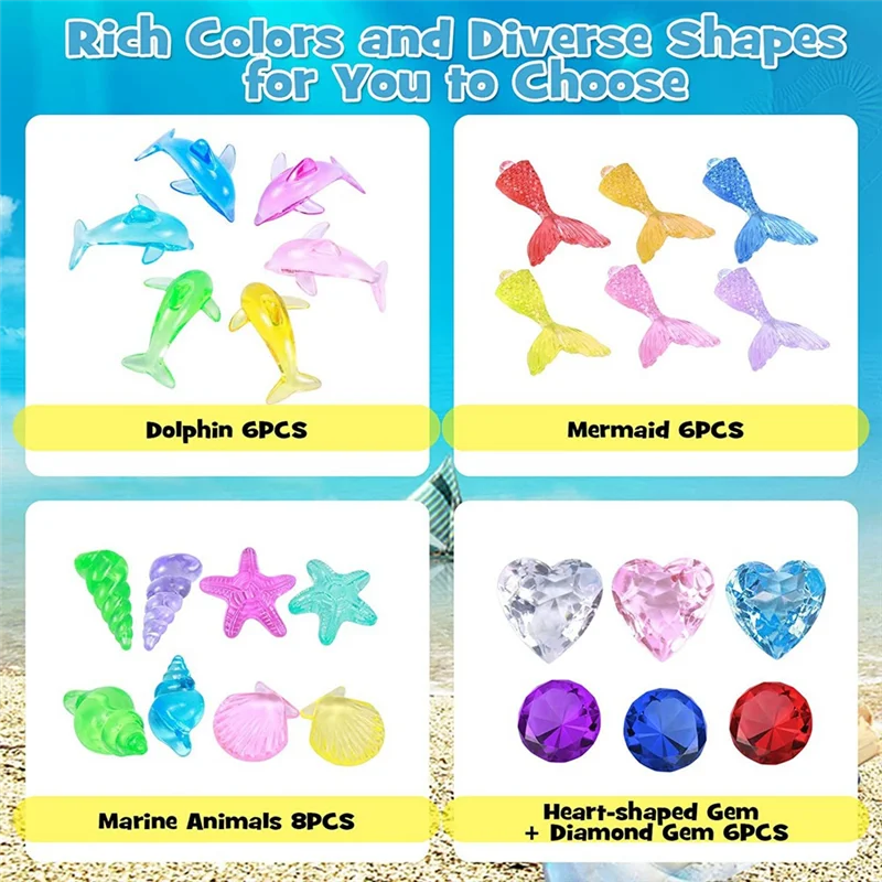 B78B-26Pcs mergulho playset pirata colorido oceano animais marinhos baús de tesouro caixas piratas adereços para piscina