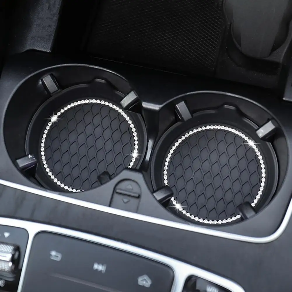 Waterproof Cup Holder Mat Anti-slip Car Coasters Sparkling Rhinestone Car Cup Holder Coasters Anti-slip Waterproof Heat for Suvs