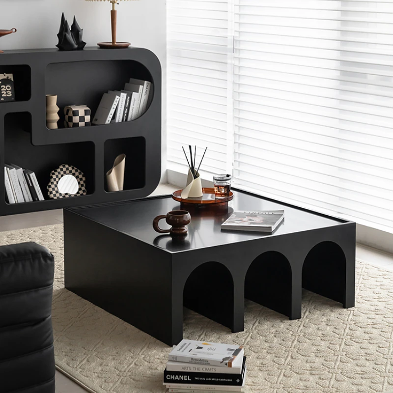 

Nordic black small apartment light luxury coffee table shelf