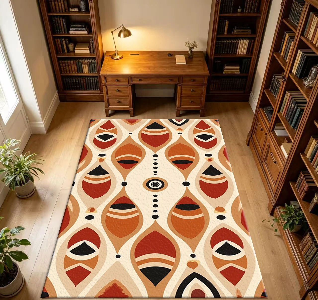 Boho Retro Terracotta Geometric Eye Pattern Area Rug Mid Century Modern Home Decor Carpet