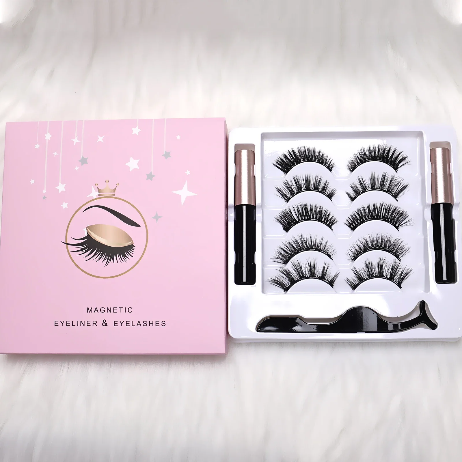 Sommer Wasserfestes Magnetisches Wimpernset 5 Paar Volle Streifen Dramatische Dicke Wimpern Mit Magnetischem Eyeliner Outdoor-Make-up – Detail 1