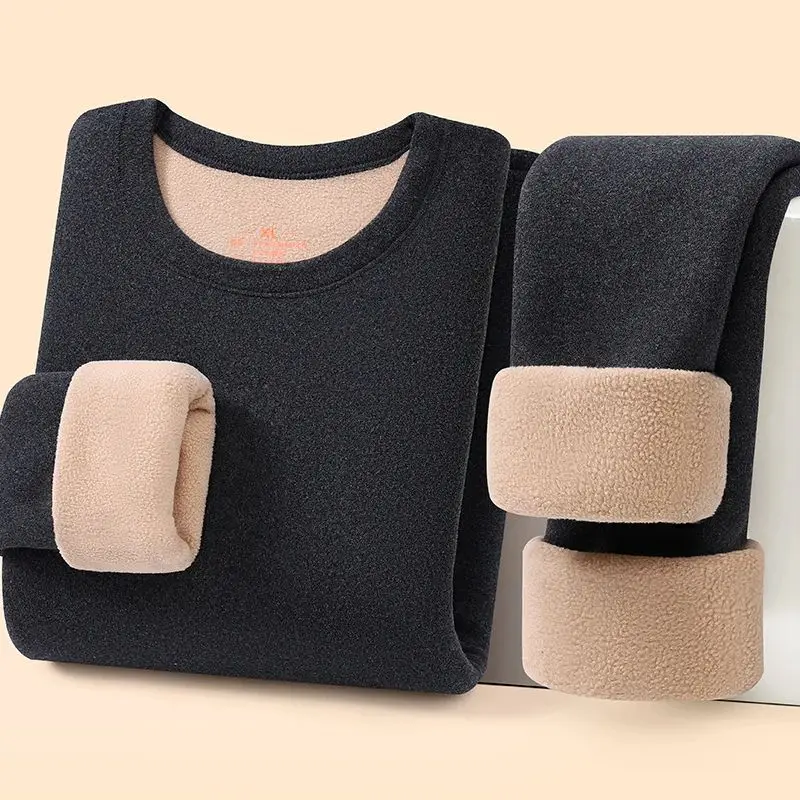 

New Autumn Winter Men's Cashmere Warm Underwear With Added Velvet Thickened Soft Comfortable and Brushed Set Warm Underwear
