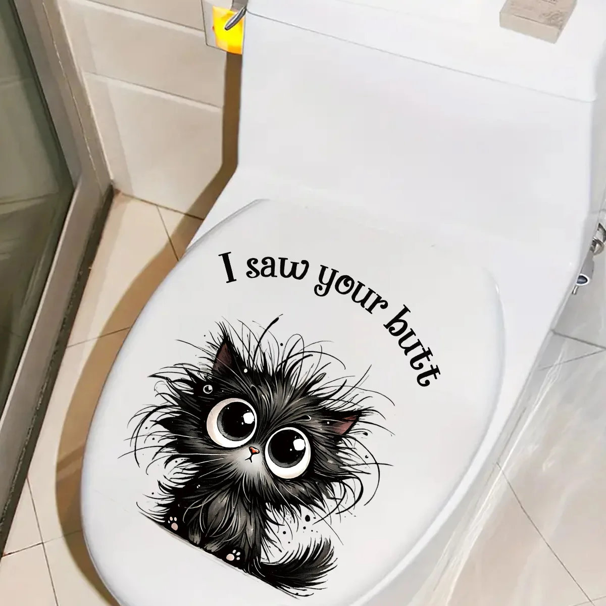 1cs Loute Cartoon Kätzchen Wc Aufkleber Kreative Aufkleber Wand Badezimmer Aufkleber Wasserdichte Aufkleber Familie Badezimmer Dekoration – Detail 5