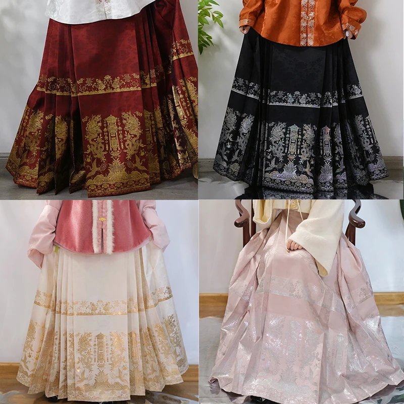 Hanfu-col montant en satin, veste courte, 4.5 mètres, 5 paires de jupes plissées visage de cheval, taille instantanée