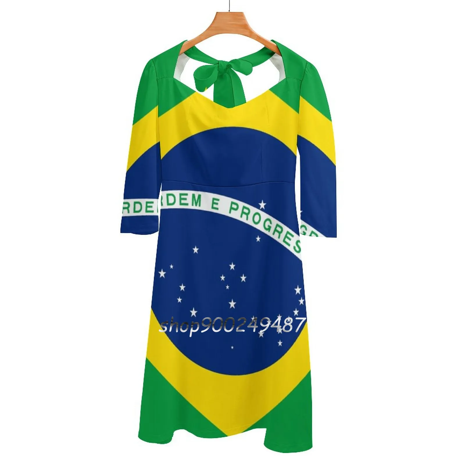 

Flag Of Brazil Square Neck Dress Cute Loose Print Dresses Elegant Beach Party Dress Brazil Brasil Flag Of Brazil Brazilian Flag