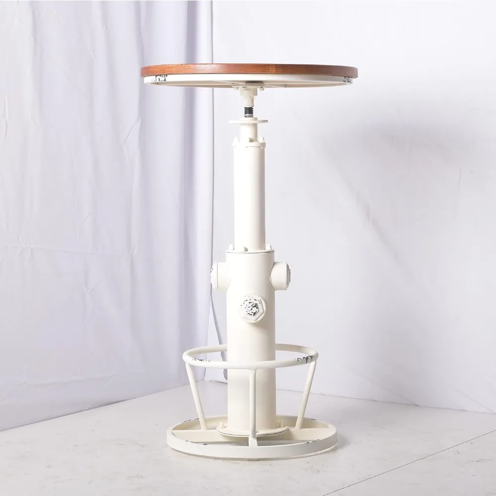 Tavolo da bar in stile industriale ad altezza regolabile, 38,58-48,43 pollici, finitura bianco antico, adatto per pub, cucina, sala da pranzo e C