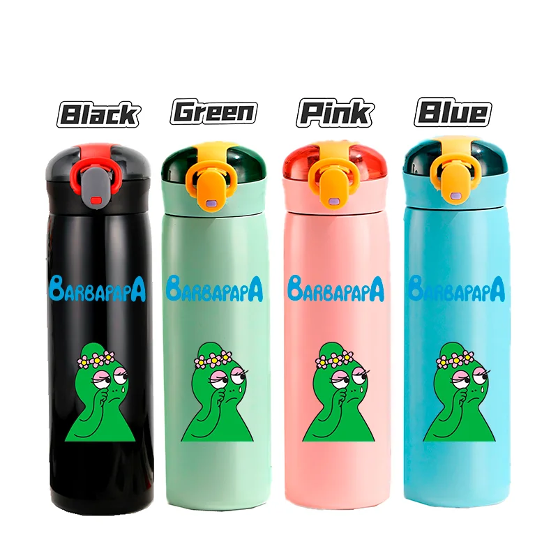 460ML Barbapapa Cartoon Stainless Steel Insulated Cup Portable Outdoor Leak Proof Water Bottle Student Sport Travel Water Bottle