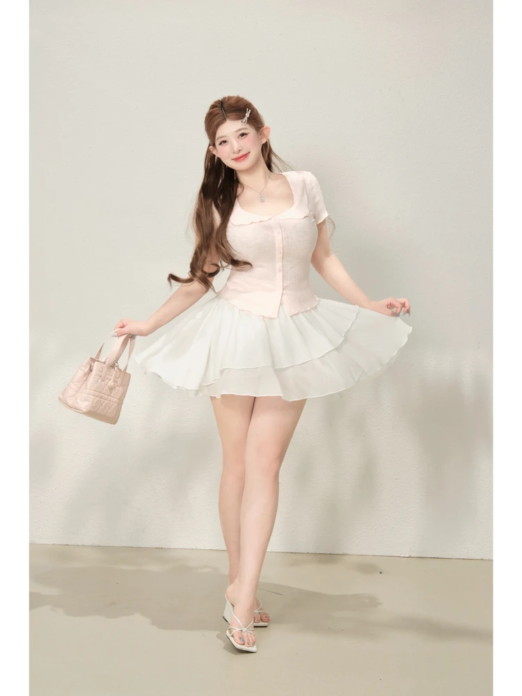 

Pure Desire Cotton Candy TEE Sweet Doll Collar Женский уникальный красивый новый летний топ Sle ort Sve для полных девушек