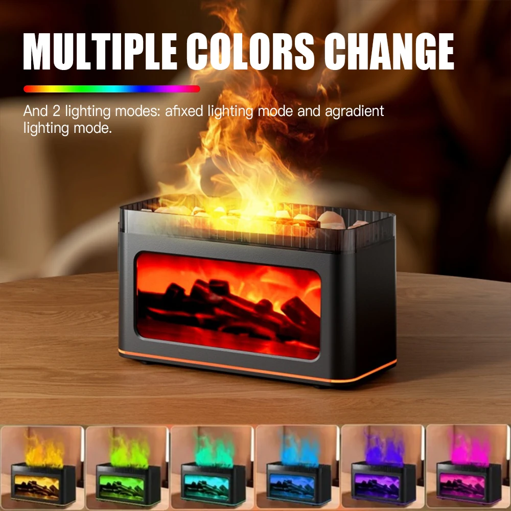 Humidificateur d'ambiance effet flamme, diffuseur d'arômes et d'huiles essentielles pour la maison