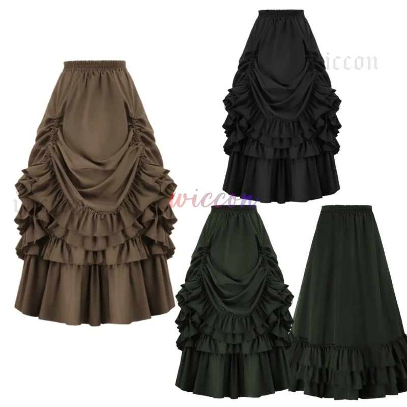 

Medieval Cosplay Vintage Steampunk Dress Victorian Ruffled Satin Trim Gothic Skirts Women Corset Skirt Pirate Costumes