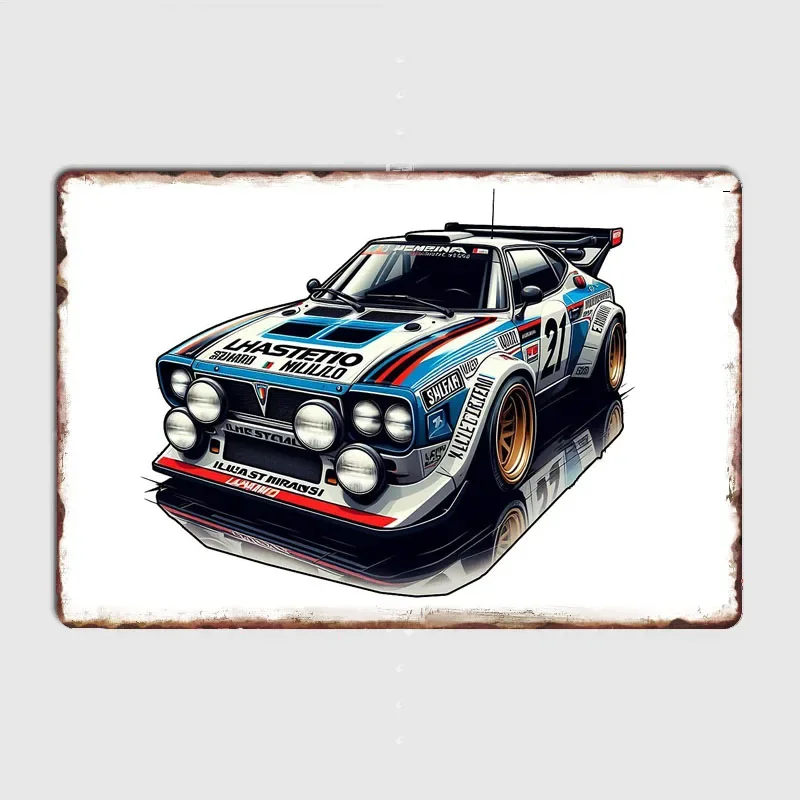 Classic Car Lancia Martini trio Delta Rally Car Retro Poster Metal Sign Garage Club Room Decor Wall Decor