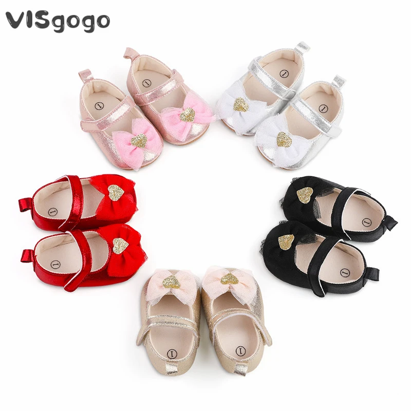 

VISgogo Baby Girls Shoes Cute Mesh Bowknot Soft Sole PU Leather Flats Shoes First Walkers Non-Slip Princess Shoes