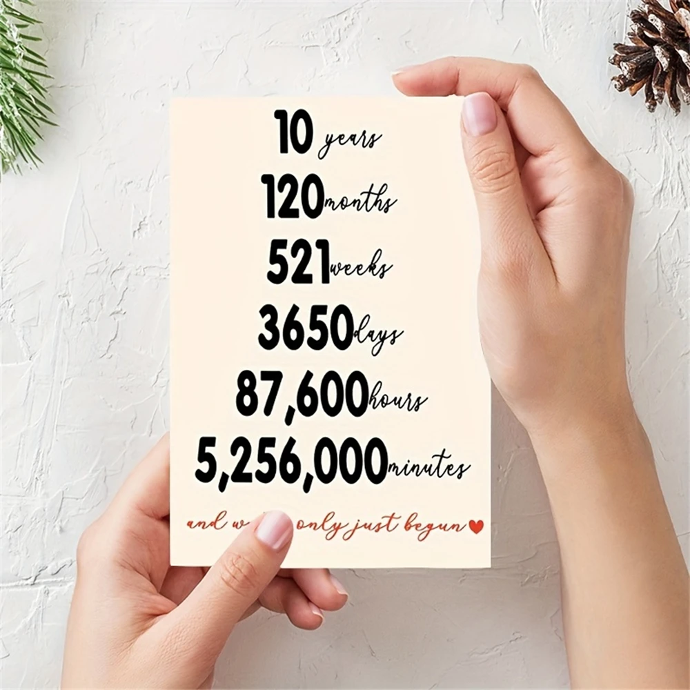 1pc,Happy Tenth Anniversary Card for Him Her, Romantic 10 Years Married Aday Gift for Husband Wife, Best Ten Years Together Gift