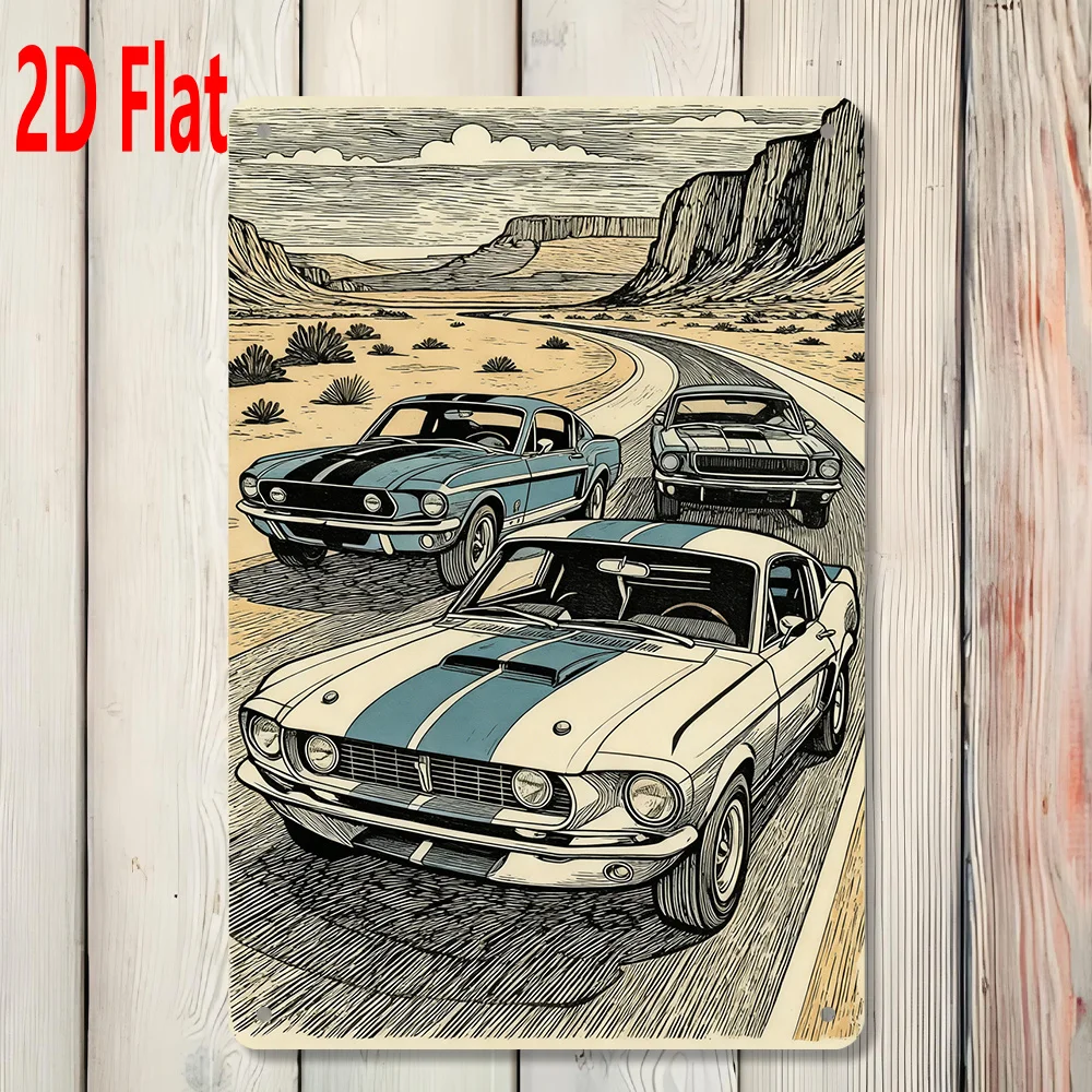 2D Flat, 1pc Vintage American Muscle Car Desert Highway Sign - Retro Route 66 Wall   Perfect for Room Decor