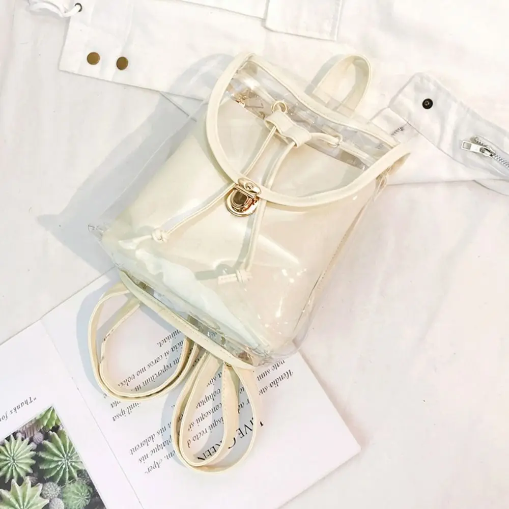 Fashion PVC Beach Jelly Bag Large Capacity Transparent Drawstring Shoulder Bag Waterproof Student Schoolbag for Woman Girls