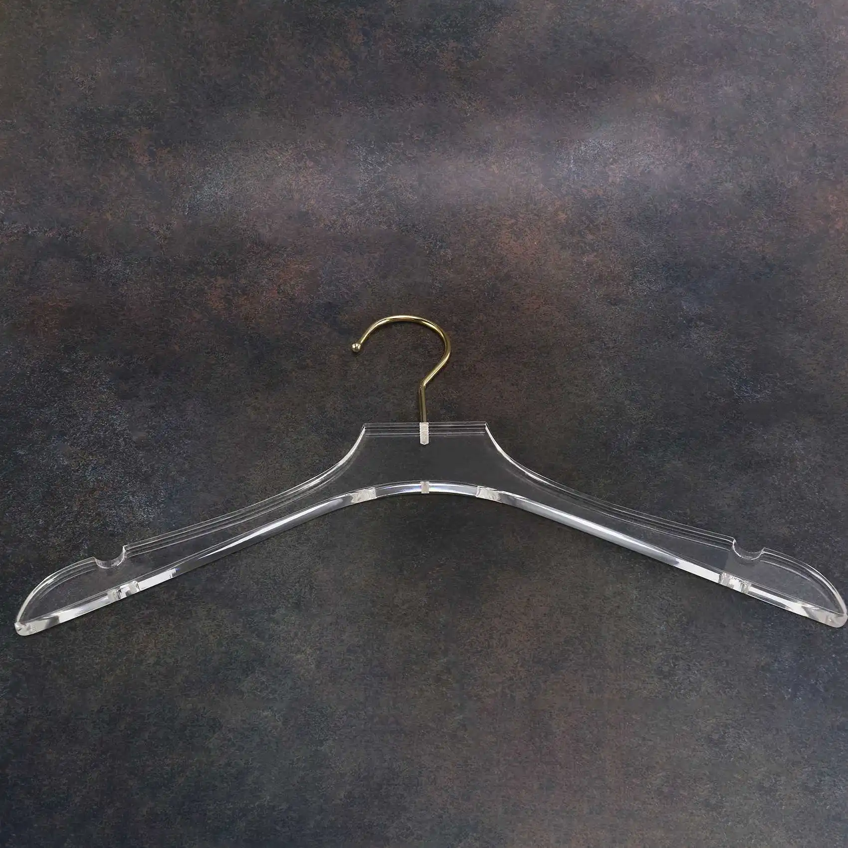 

ABWR-5 Pcs Clear Acrylic Clothes Hanger With Gold Hook, Transparent Shirts Dress Hanger With Notches For Lady Kids
