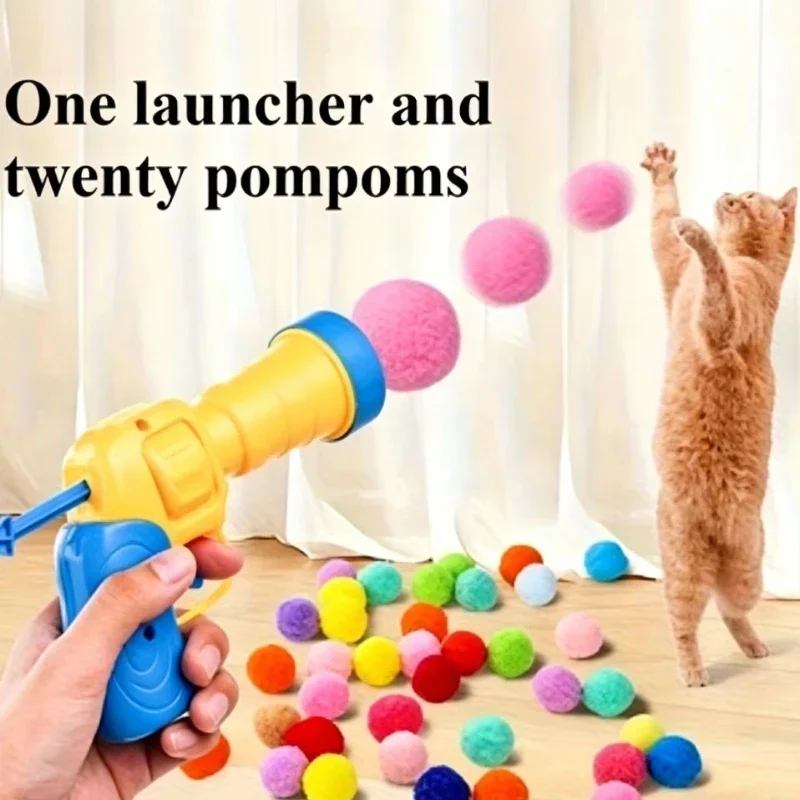 31pcs/set cat playset: includes 1pc transmitter and 30pcs random color plush balls, perfect as an interactive toy for indoor cat