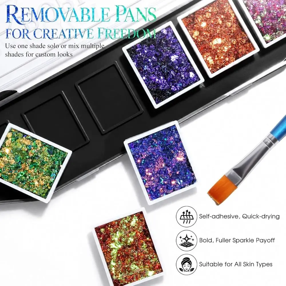 Lightweight Glitter Palette Quick Drying Removable Pans Face Glitter Multicolor Long Lasting Color Shifting Glitter