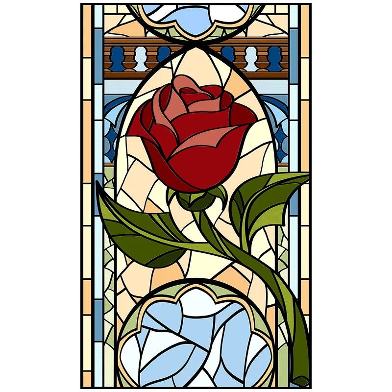 Colorful Stained Glass Window Film Opaque Frosted Privacy Protection Removable Home-Decor Church Window Covering Vintage