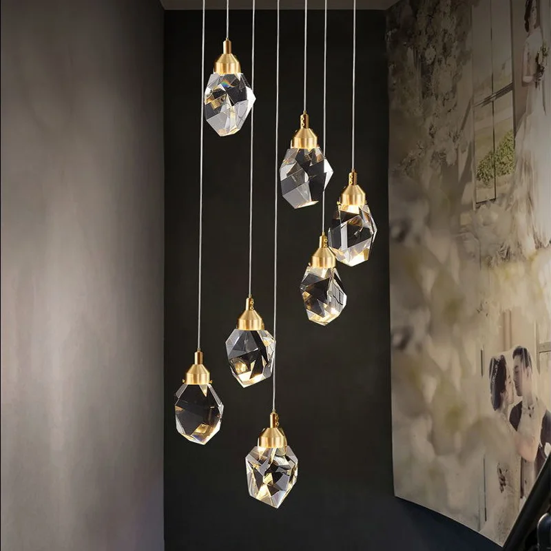 2024 Modern Crystal Chandelier Stair Lamp For Living Room Dining Room Lamp Exhibition Hall Decorative Lamp Winfordo Lighting