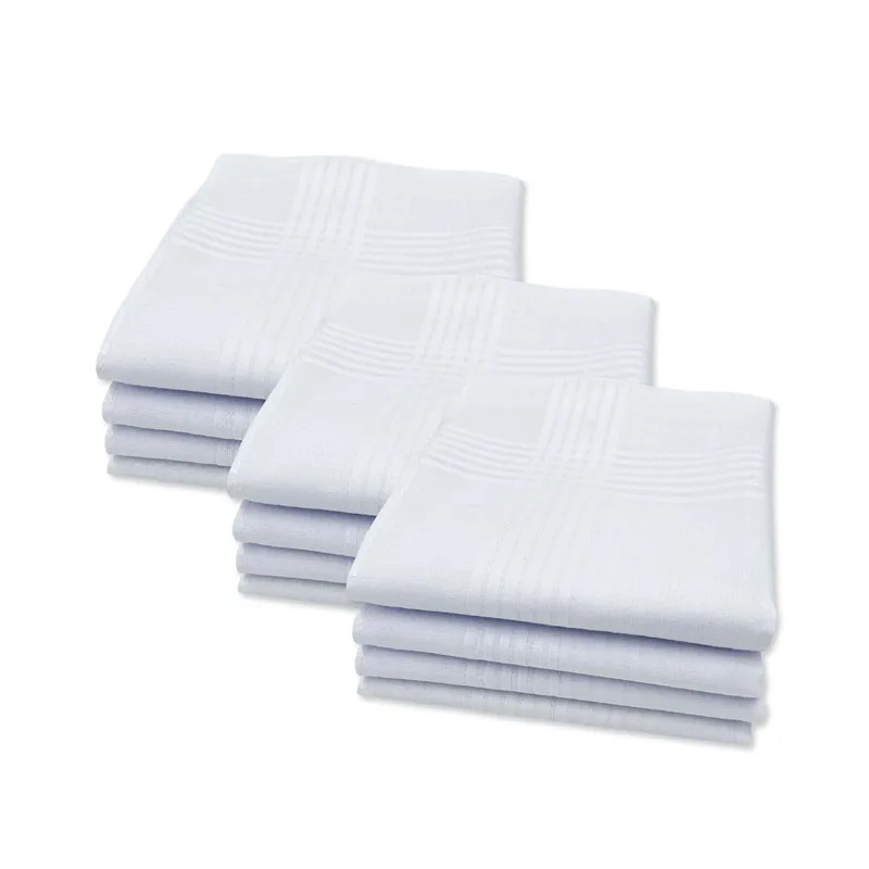 

3Pcs Men Women 100% Cotton Handkerchiefs White Color Classic Hankies Jacquard Striped Pocket Square Towel DIY Painting