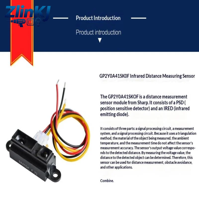 GP2Y0A21 IR Distance Detection Module 10-80cm Range with Connecting Wires for Security Alarm System DIY Projects