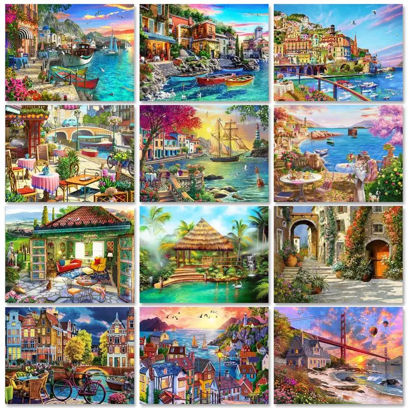 

GATYZTORY Jewelry Diamond Painting With Frame Colorful Countryside Landscape DIY Crafts Gift Cross Stitch Full Diamond Mosaic