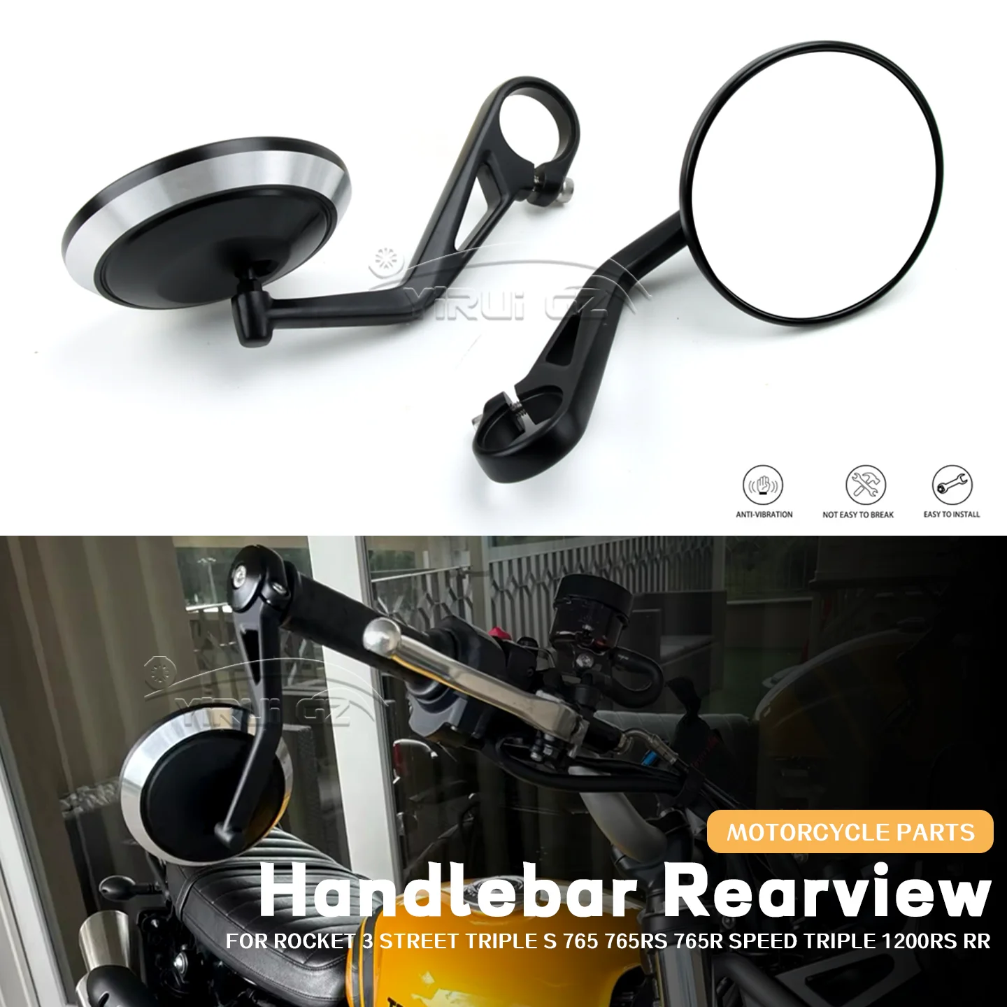

Motorcycle For Rocket 3 Street Triple S 765 765RS 765R Speed Triple 1200RS 1200 RR Handlebar Rearview Handle Bar End Mirrors Kit