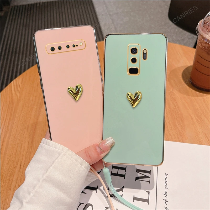 3D Gold Heart Plating Silicone Soft Case For Samsung Galaxy S10 Lite S9 Plus S8 Cover On S 10 9 8 S10lite S10plus S9plus S8plus