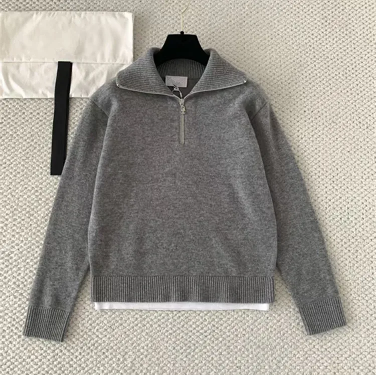 

Customization European women's fashion 2026 spring new style Long-sleeved lapel grey cashmere knitted sweater