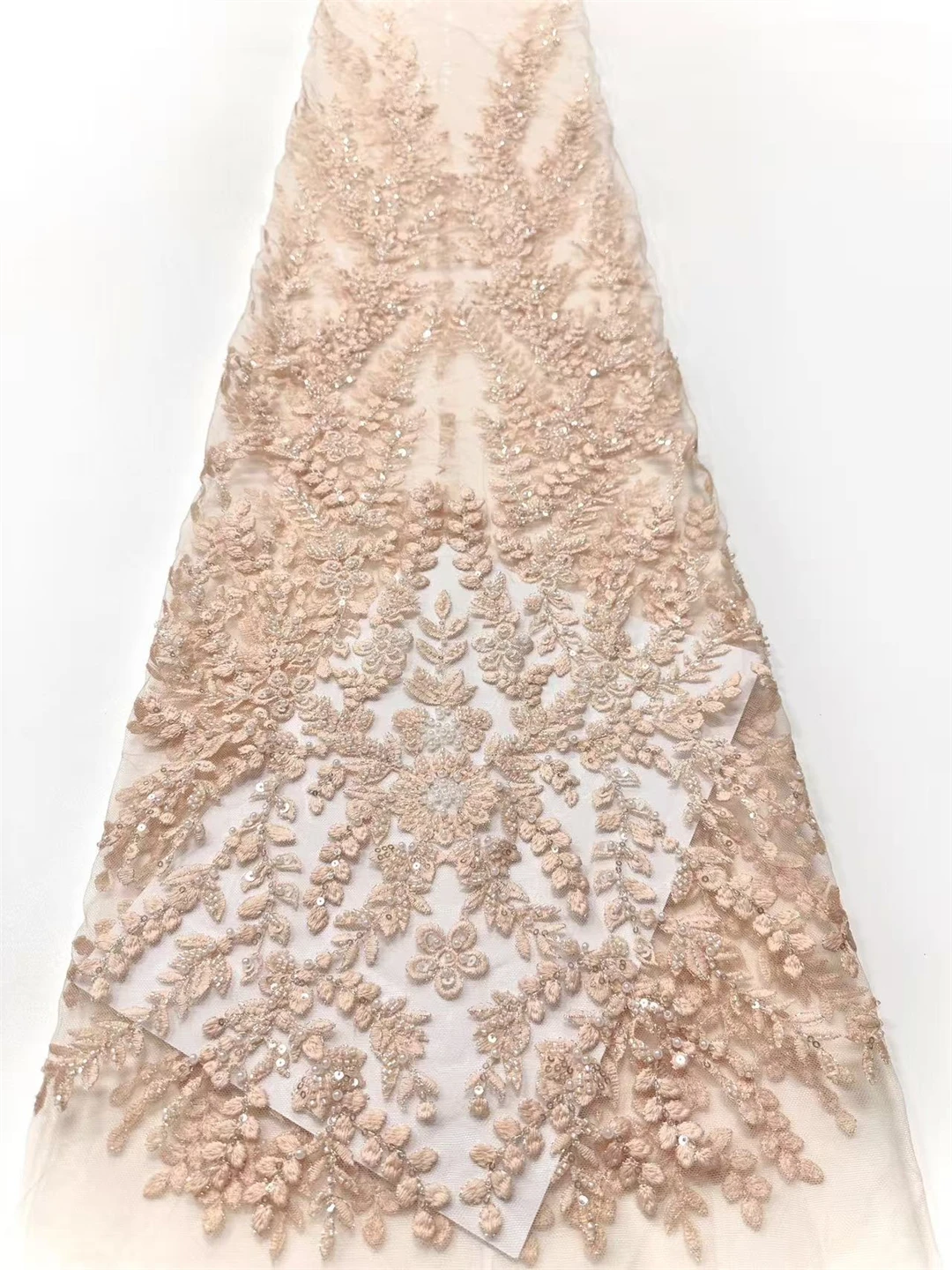 قماش دانتيل أفريقي 5 ياردات، قماش دانتيل شبكي مطرز من قماش الجاكار النيجيري مع خرز وترتر لخياطة فستان الحفلات