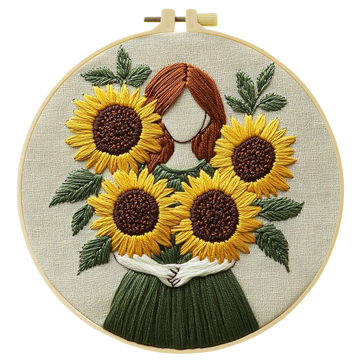 1 Stück 20X20CM/15X15CM 7,87/6,3 Zoll Sonnenblumen-Taschen-Stickerei-Starter-Kit DIY-Kit DIY-Stickerei-Set Handarbeiten Heimdekoration – Detail 2